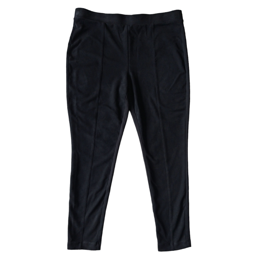 Chico's Black Faux Suede Panel Pull On Pants Capris Modern Minimalist Stretchy